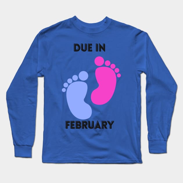 Due in February Footprint Design for Mom to Be Long Sleeve T-Shirt by mebcreations